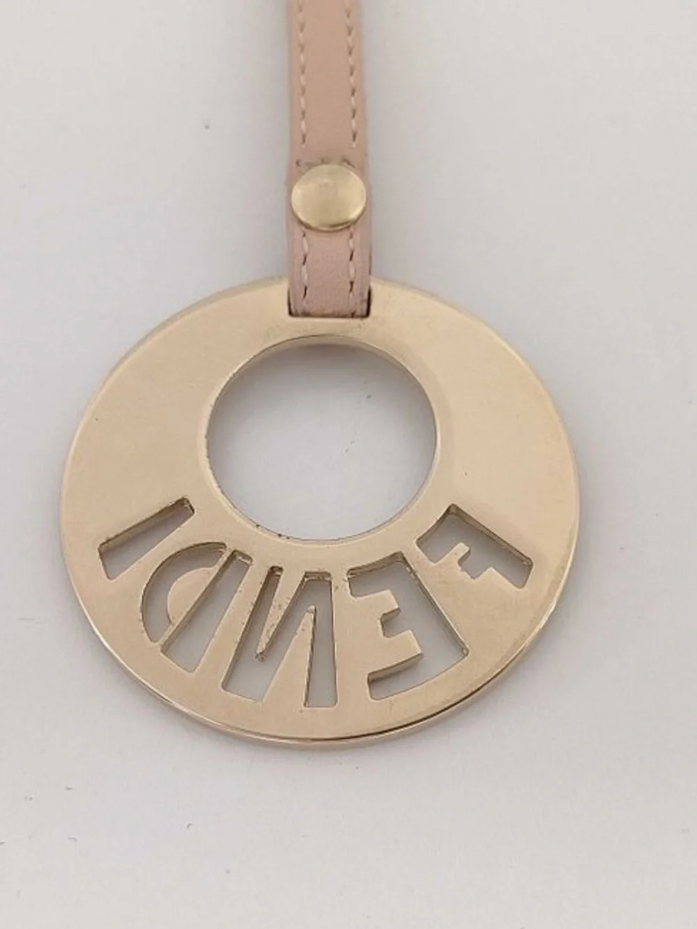 Fendi Gold-Tone Circle Logo Keyring Bag Charm Pastel Pink Leather